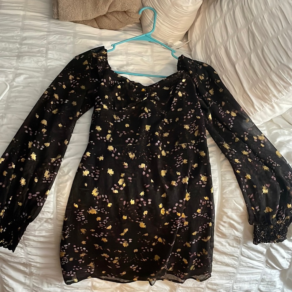 Black mesh long sleeve dress